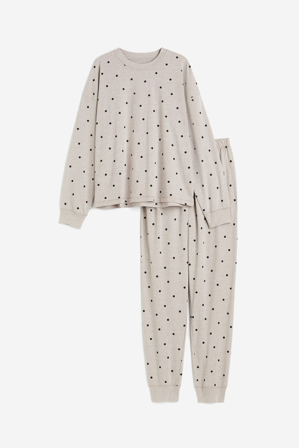 H&M Tricot Pyjama Met Dessin Beige/stippen