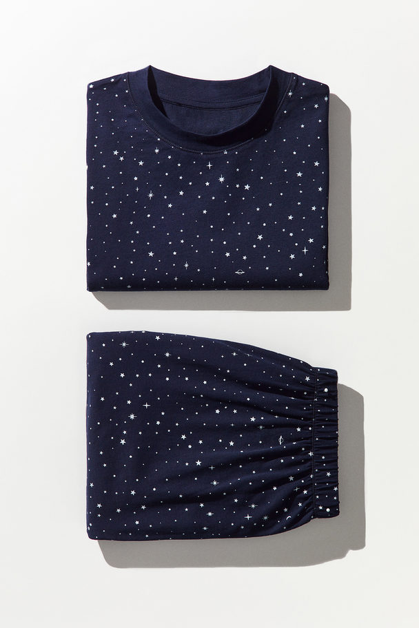 H&M Tricot Pyjama Met Dessin Donkerblauw/sterren