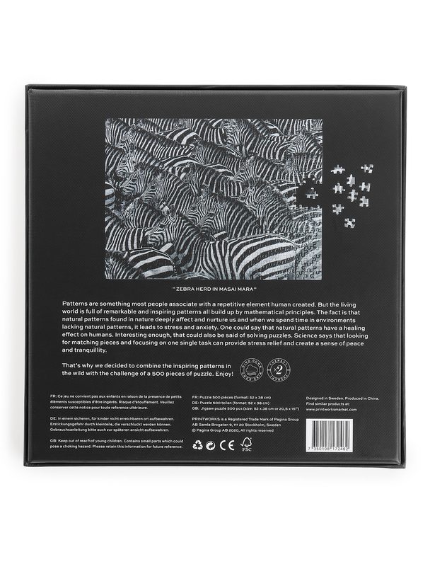  Printworks Puzzle Wildlife Pattern Zebra 500 Pcs Black