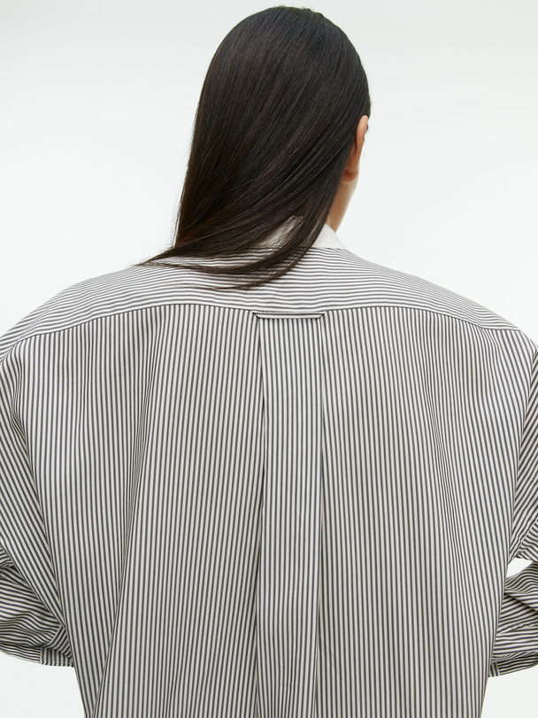 ARKET Skjorte Med Kontrastfarvet Bib Hvid/grå