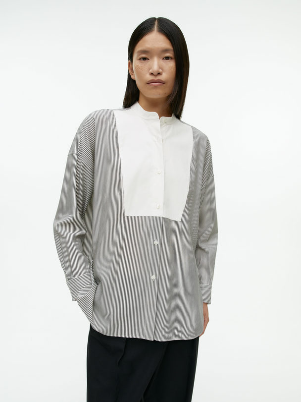 ARKET Overhemd Met Contrasterend Borststuk Wit/grijs