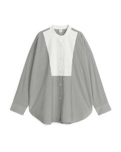 Overhemd Met Contrasterend Borststuk Wit/grijs