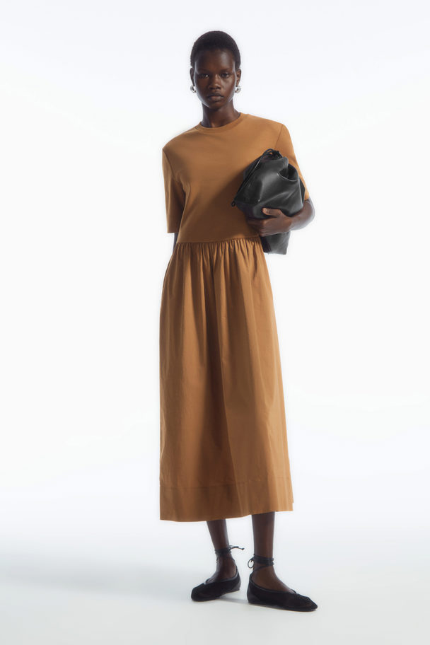 COS Contrast-panel Midi Dress Terracotta