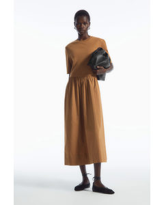 Contrast-panel Midi Dress Terracotta