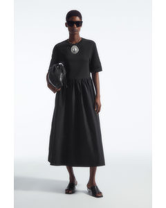 Contrast-panel Midi Dress Black