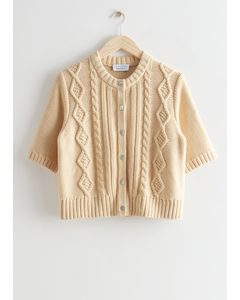 Boxy Cable Knit Cardigan Beige