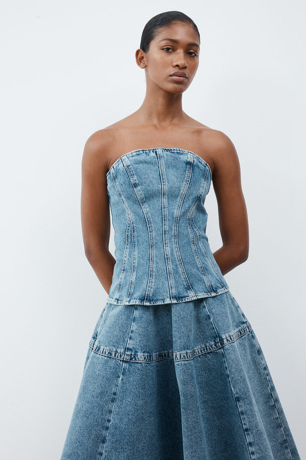 H&M Denim Bandeau Top Denim Blue