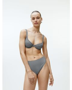Bikini-Oberteil mit Bügel aus Seersucker Schwarz/Weiß