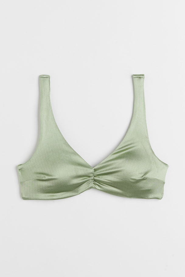 H&M Padded Tie-back Bikini Top Light Khaki Green