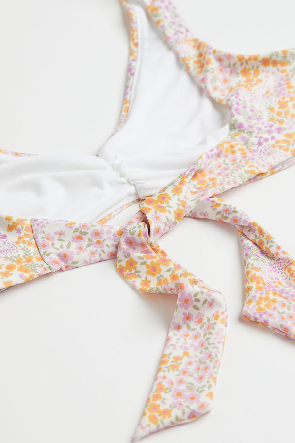 H&M Padded Bikinitop Met Strikbandjes Wit/bloemen