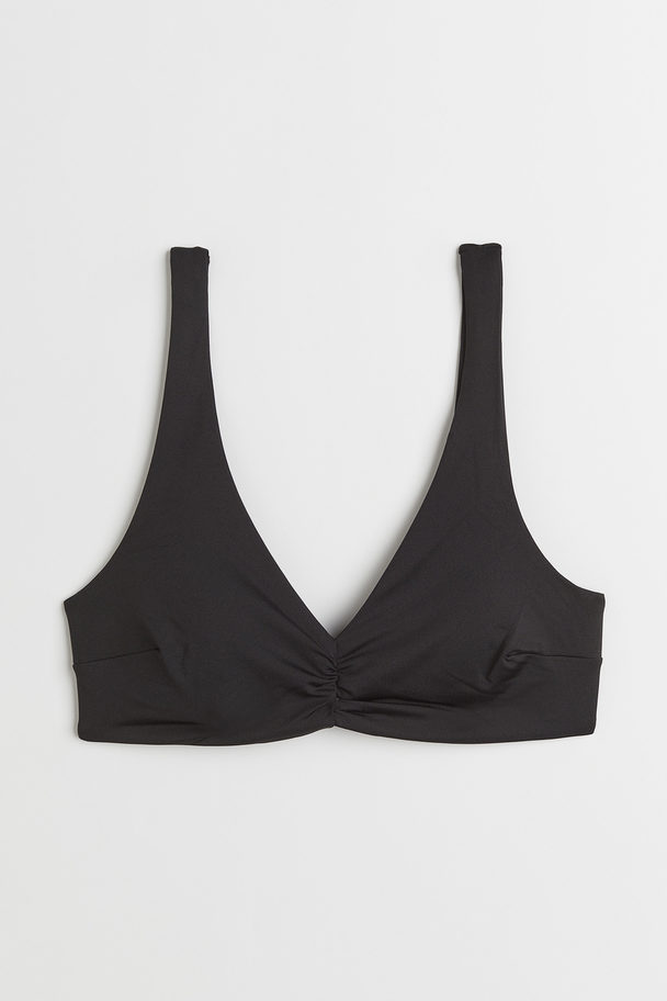 H&M Wattiertes Bikinitop mit Bindebändern Schwarz