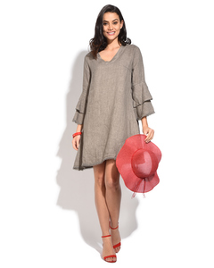 Short Dress With V-neck And Ruffled Double Sleeves