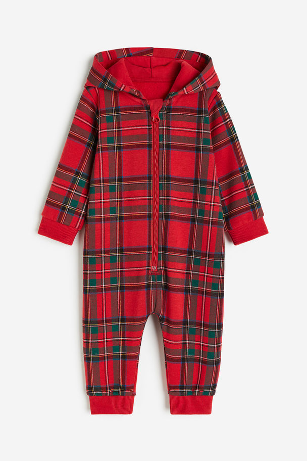 H&M Hooded Sweatshirt All-in-one Suit Red/checked