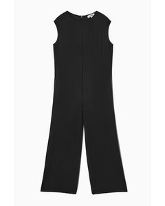 Sleeveless Pleated Wide-leg Jumpsuit Black