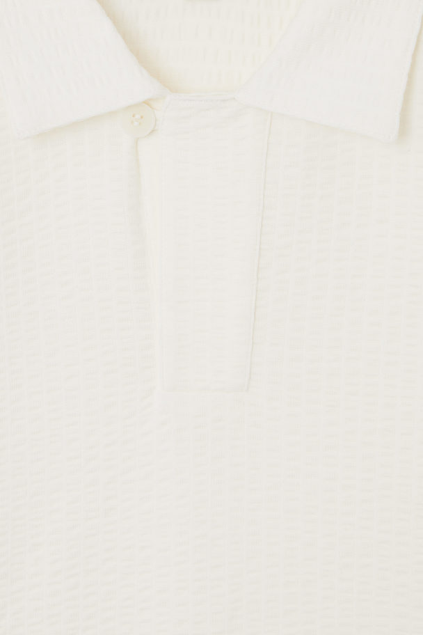 COS Camp-collar Seersucker Polo Shirt White