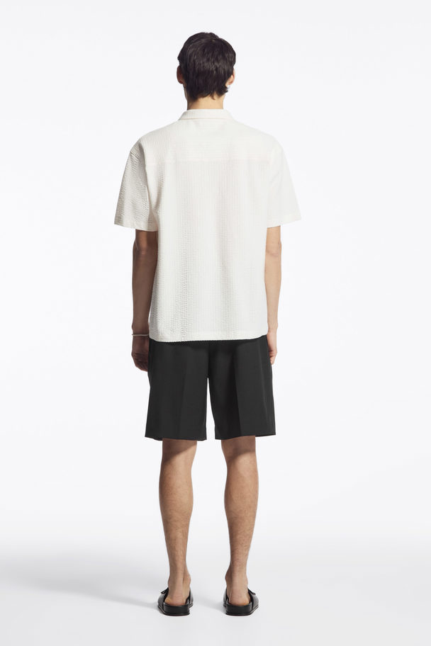 COS Camp-collar Seersucker Polo Shirt White