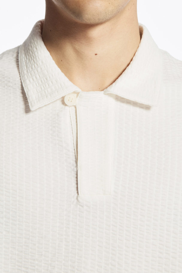 COS Camp-collar Seersucker Polo Shirt White