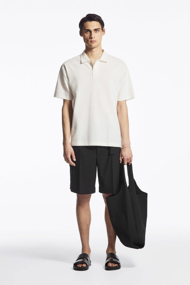 COS Camp-collar Seersucker Polo Shirt White