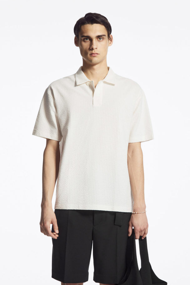 COS Camp-collar Seersucker Polo Shirt White