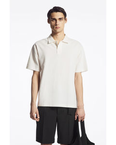 Camp-collar Seersucker Polo Shirt White