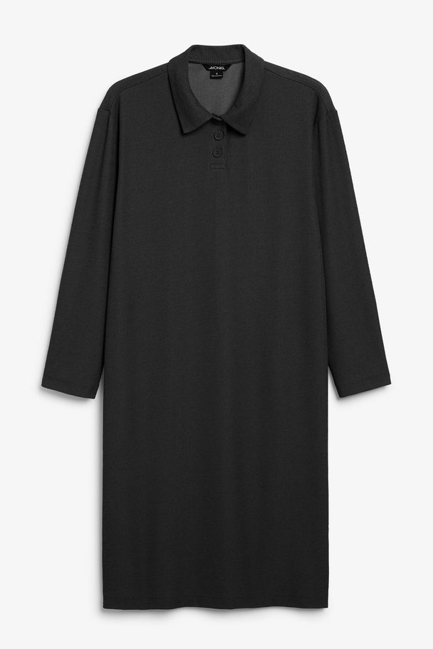 Monki Langes schwarzes Polohemd-Kleid Schwarz