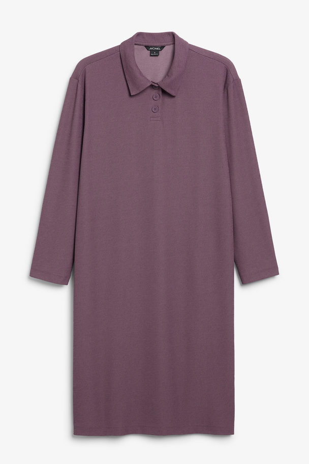 Monki Langes violettes Polohemd-Kleid Dunkellila