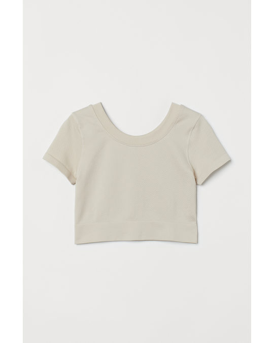 H&M Cropped Seamless Sports Top Light Beige