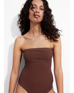 Textured Bandeau Swimsuit Brown