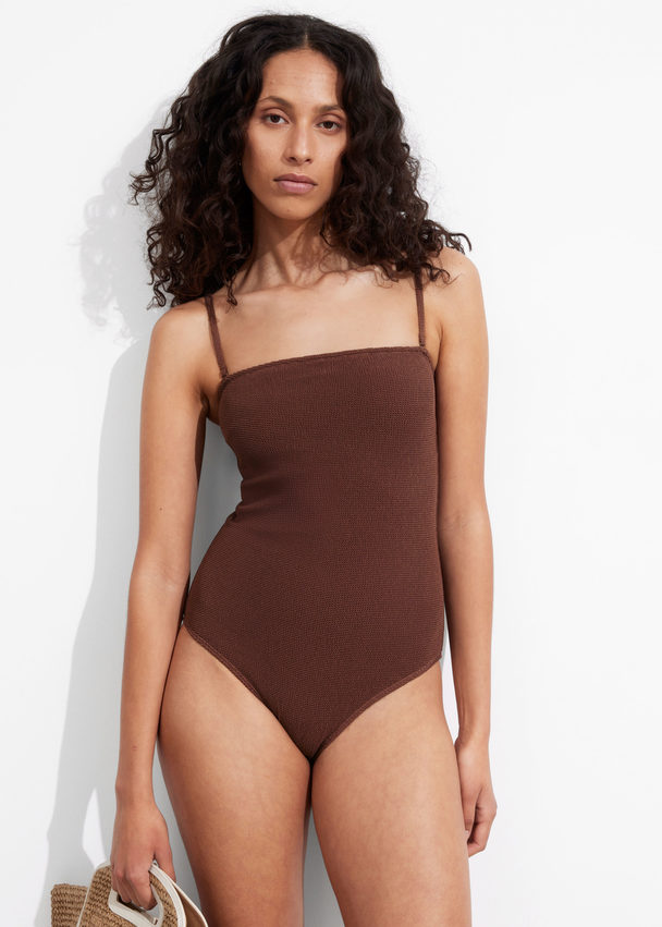 & Other Stories Textured Bandeau Swimsuit Brown