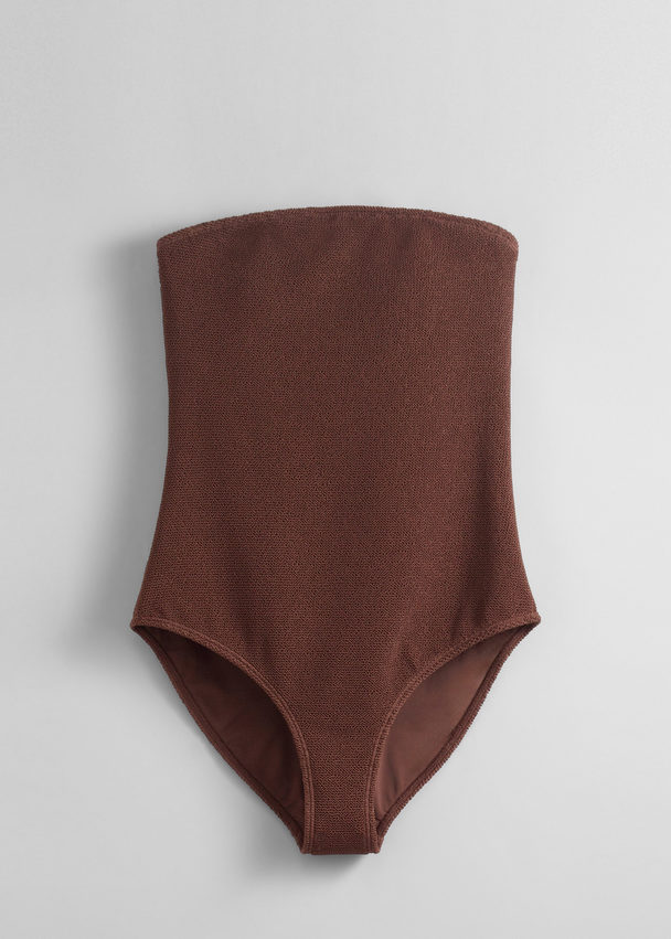 & Other Stories Textured Bandeau Swimsuit Brown