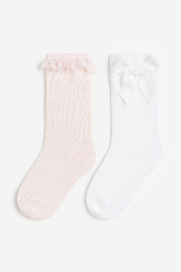 H&M 2-pack Knee Socks Light Pink/white