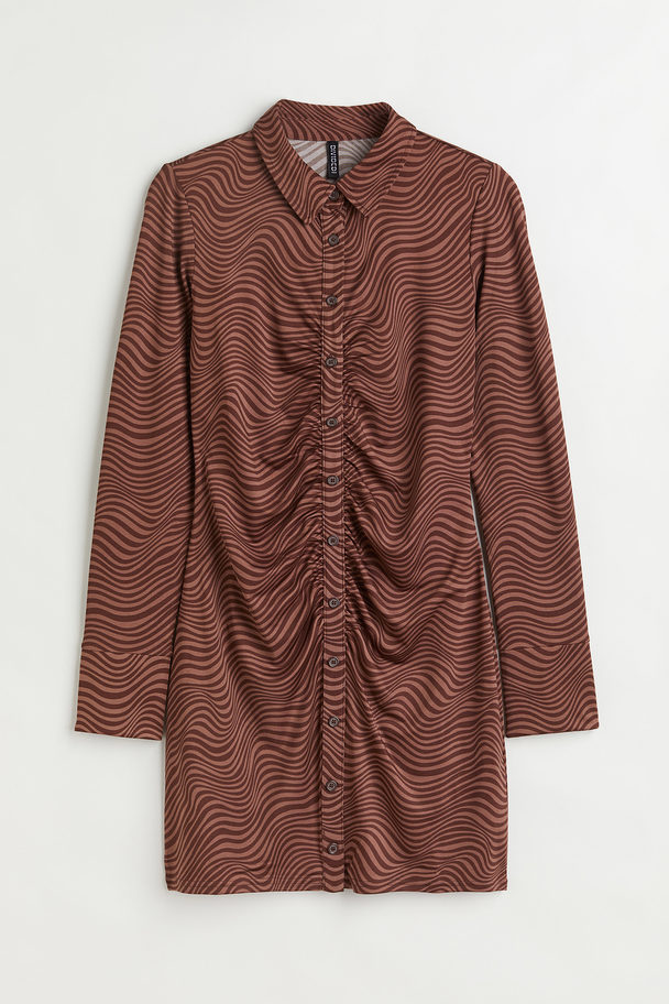 H&M H&m+ Draped Shirt Dress Brown/patterned