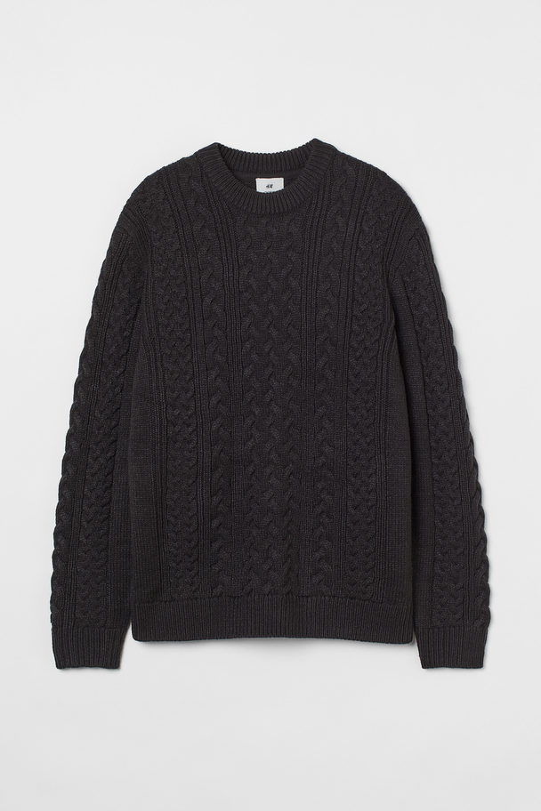 H&M Zopfstrickpullover Relaxed Fit Dunkelgrau