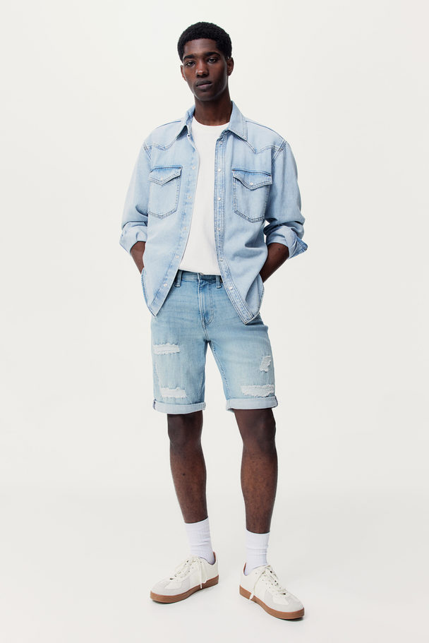 H&M Slim Denim Shorts Light Denim Blue