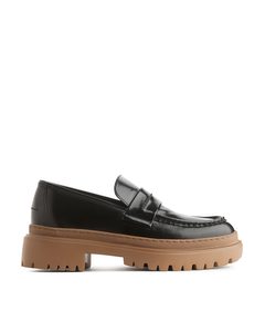 Chunky-sole Leather Loafers Black
