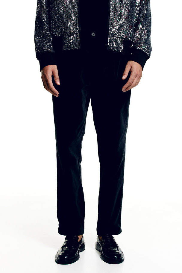 H&M Regular Fit Velvet Trousers Black