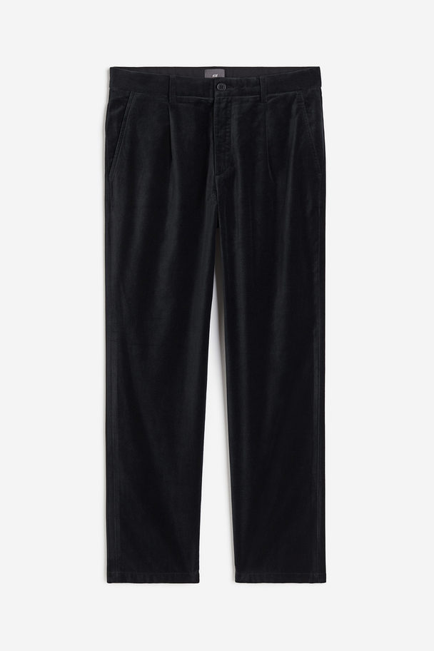 H&M Regular Fit Velvet Trousers Black