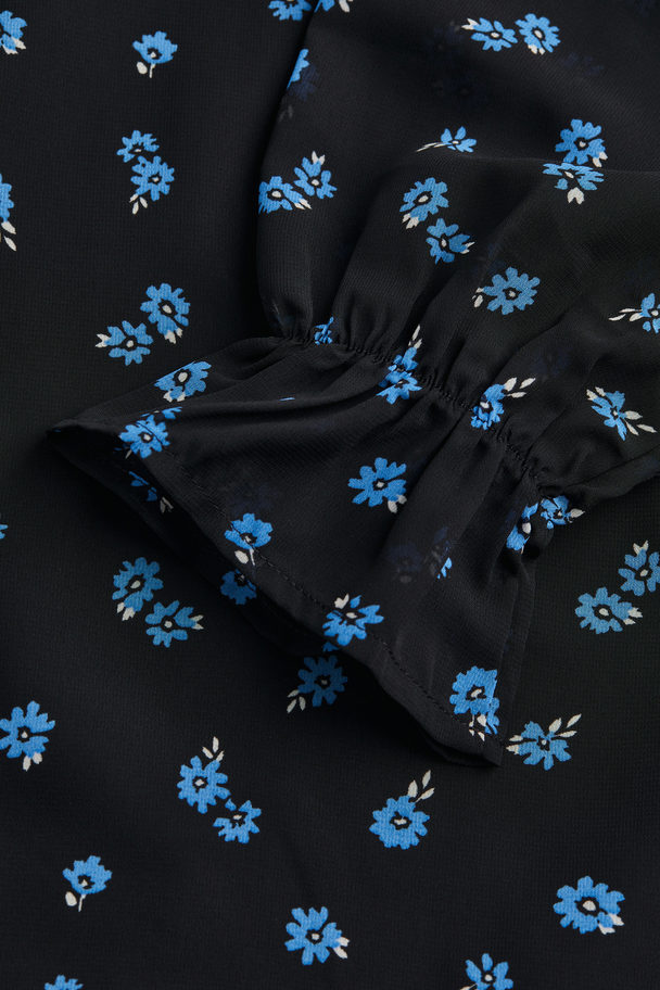 H&M Tie-front Chiffon Dress Black/floral