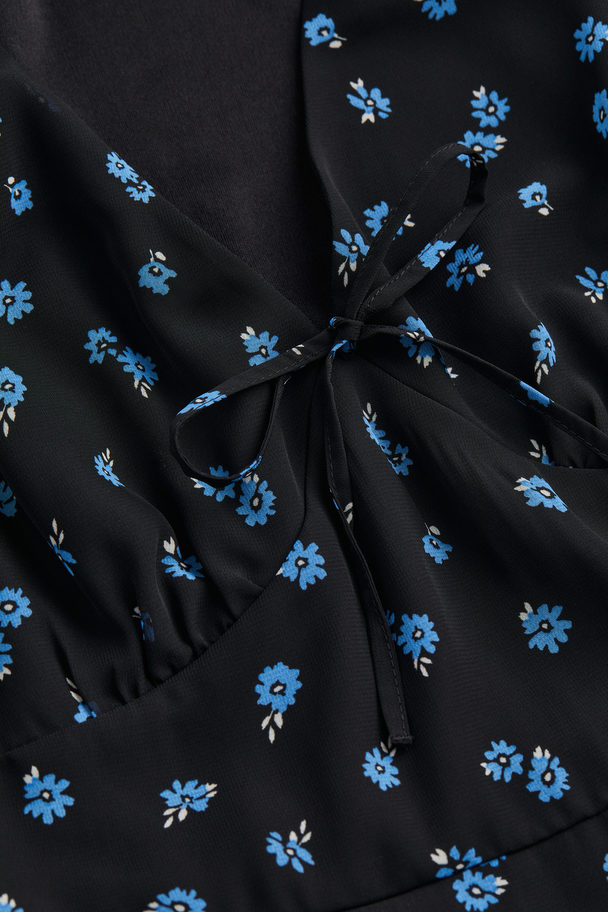 H&M Tie-front Chiffon Dress Black/floral