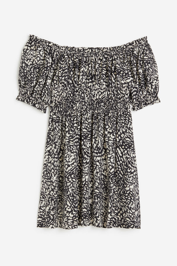 H&M Off-the-shoulderjurk Zwart/dessin