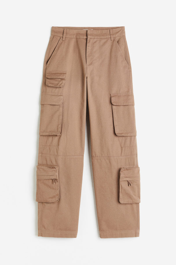 H&M Straight Cargo Trousers Light Brown