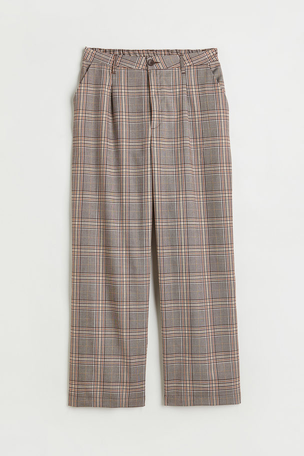 H&M H&m+ Wide Twill Trousers Brown/checked