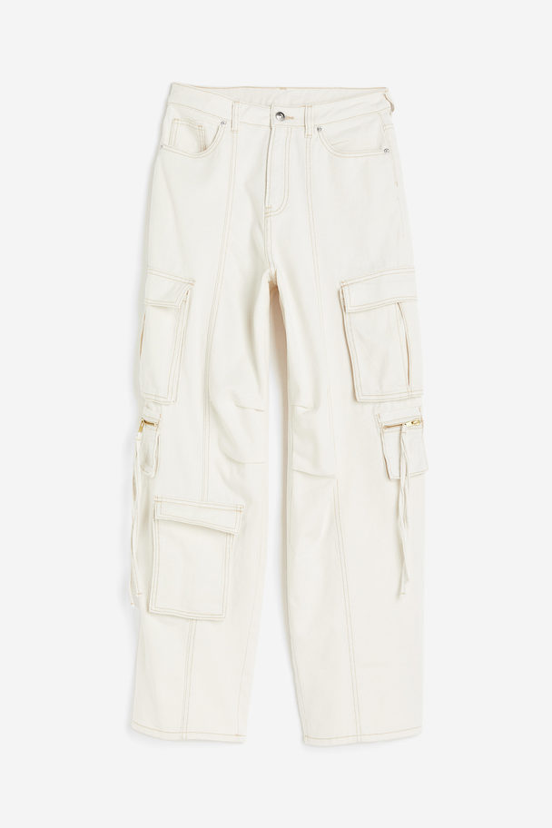 H&M Wide Cargo Trousers Natural White