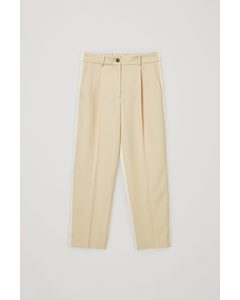 Straight Contrast Panel Trousers Beige / Off White