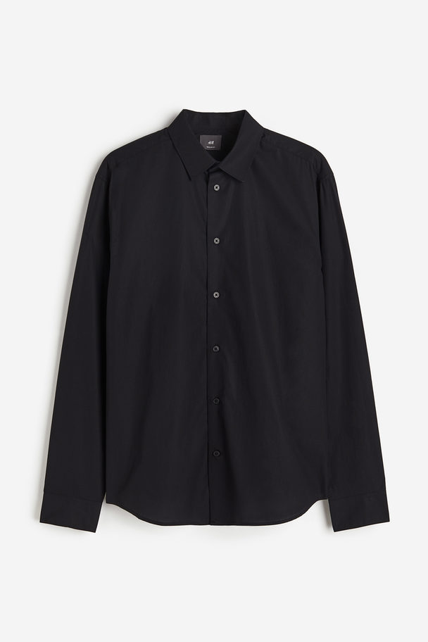 H&M Regular Fit Poplin Shirt Black