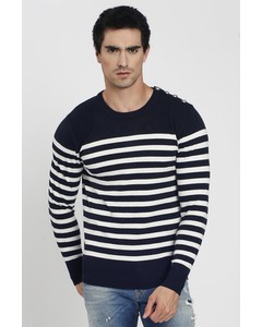 Sailor Crewneck Sweater Buttoned On The Shoulder