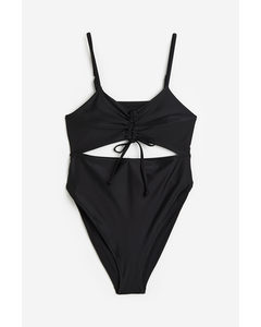 H&m+ High Leg Drawstring-detail Swimsuit Black
