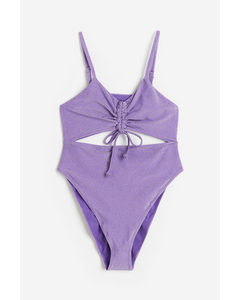 H&m+ High Leg Drawstring-detail Swimsuit Purple/glittery