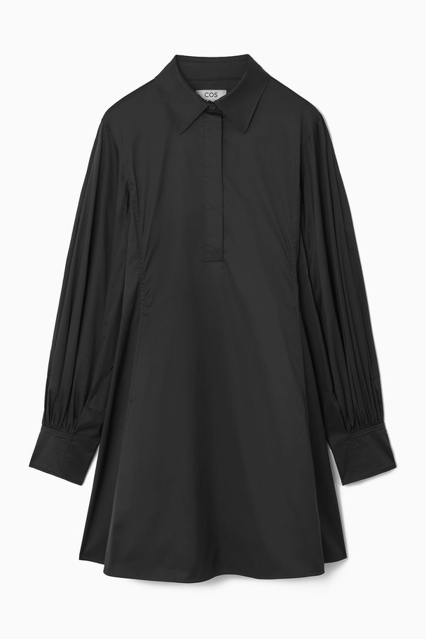 COS Gathered-sleeve Mini Shirt Dress Black