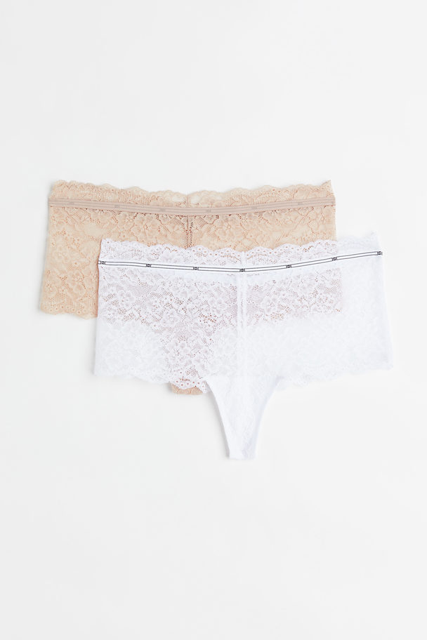 H&M 2-pack Lace Hipster Briefs Powder Pink/white